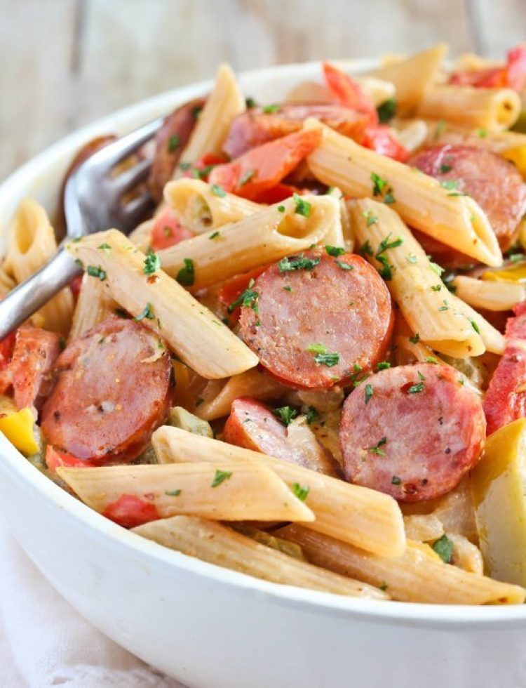 sausage-mixed-vegetable-skillet-pasta